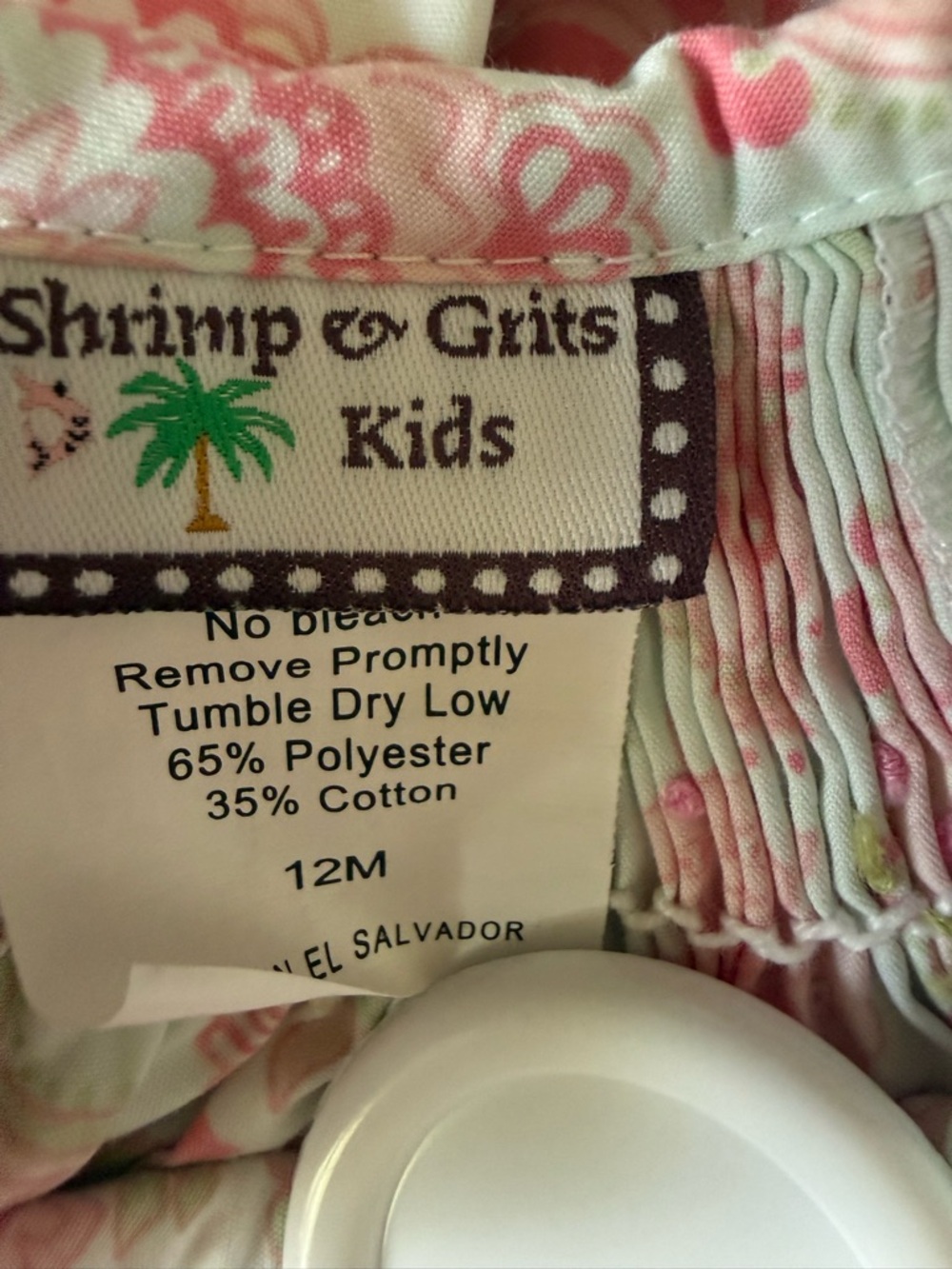 Shrimp & Grits Pink Floral Smocked Bishop Dress 12M Boutique Easter Spring - Picture 8 of 8